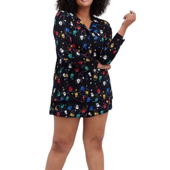 NWT TORRID 3 3X Plus Size Christmas Holiday Pajamas Set Lights Skulls Top Shorts - Picture 11 of 11